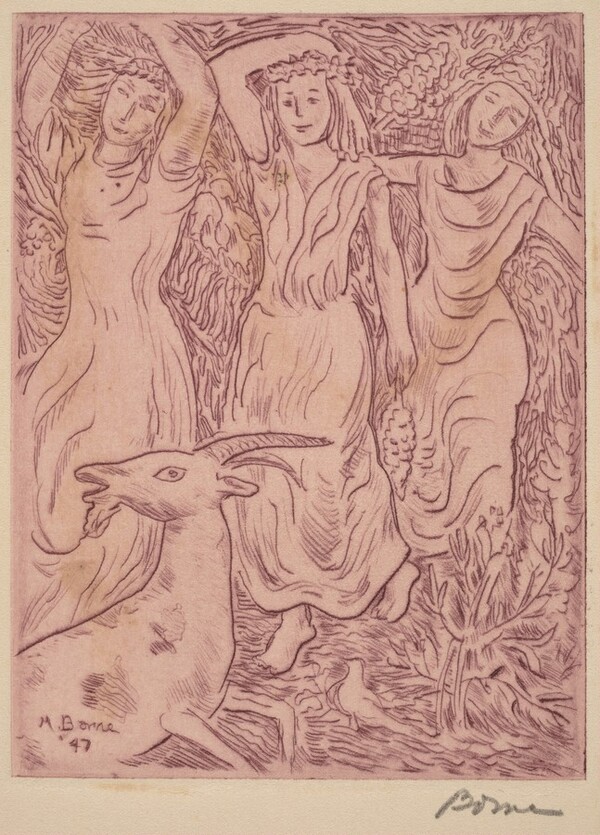 Three Dancing Girls with a Goat