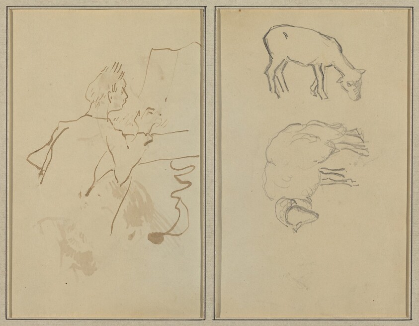 Man Playing Piano; Two Sheep [verso]