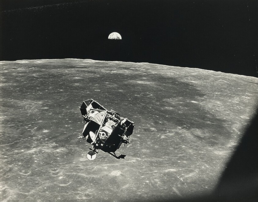 With Half Earth in Background, the Lunar Module Ascent...