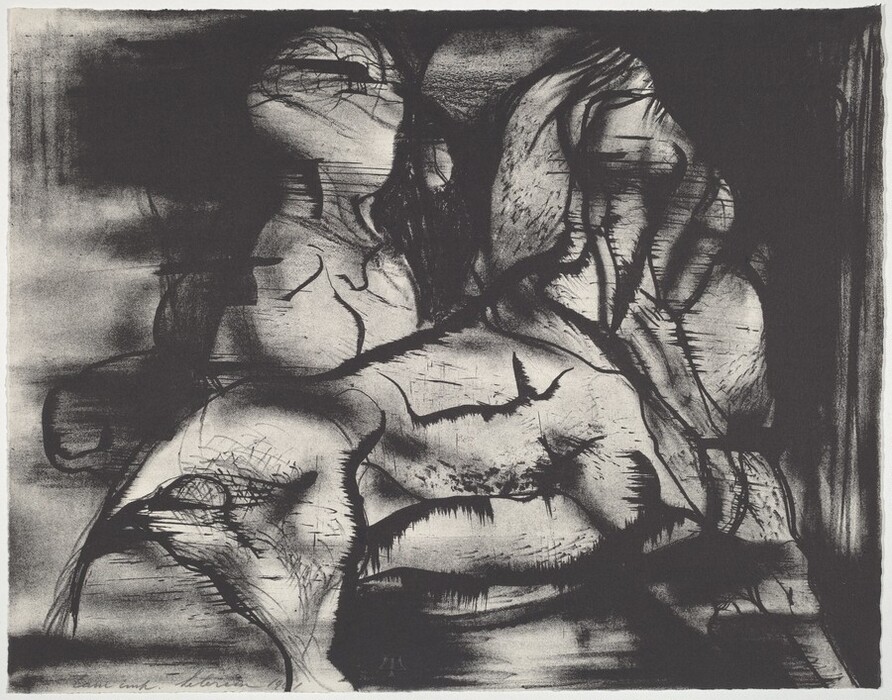 The image showcases a complex interplay of curved and angular lines, forming a series of interconnected shapes that overlap. This abstract composition creates a sense of depth and movement. The use of shadow and light accentuates the texture and form.