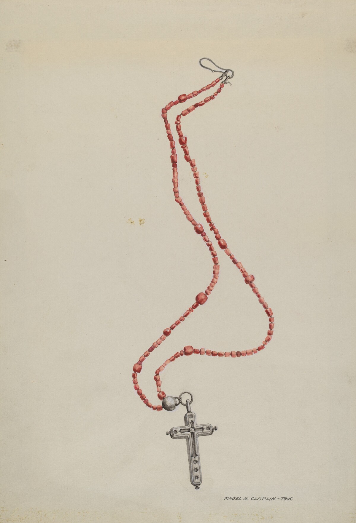 Coral Beads and Crucifix