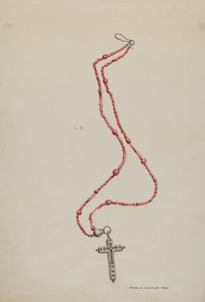 Coral Beads and Crucifix