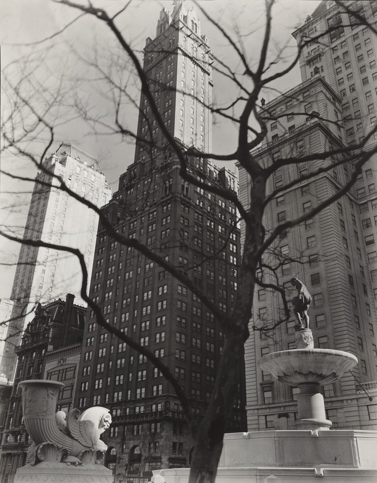 Central Park Plaza: Hotel Sherry Netherland (Center), Hotel Savoy Plaza (Right), Manhattan, Angle: From 58th Street and Fifth Avenue, Manhattan