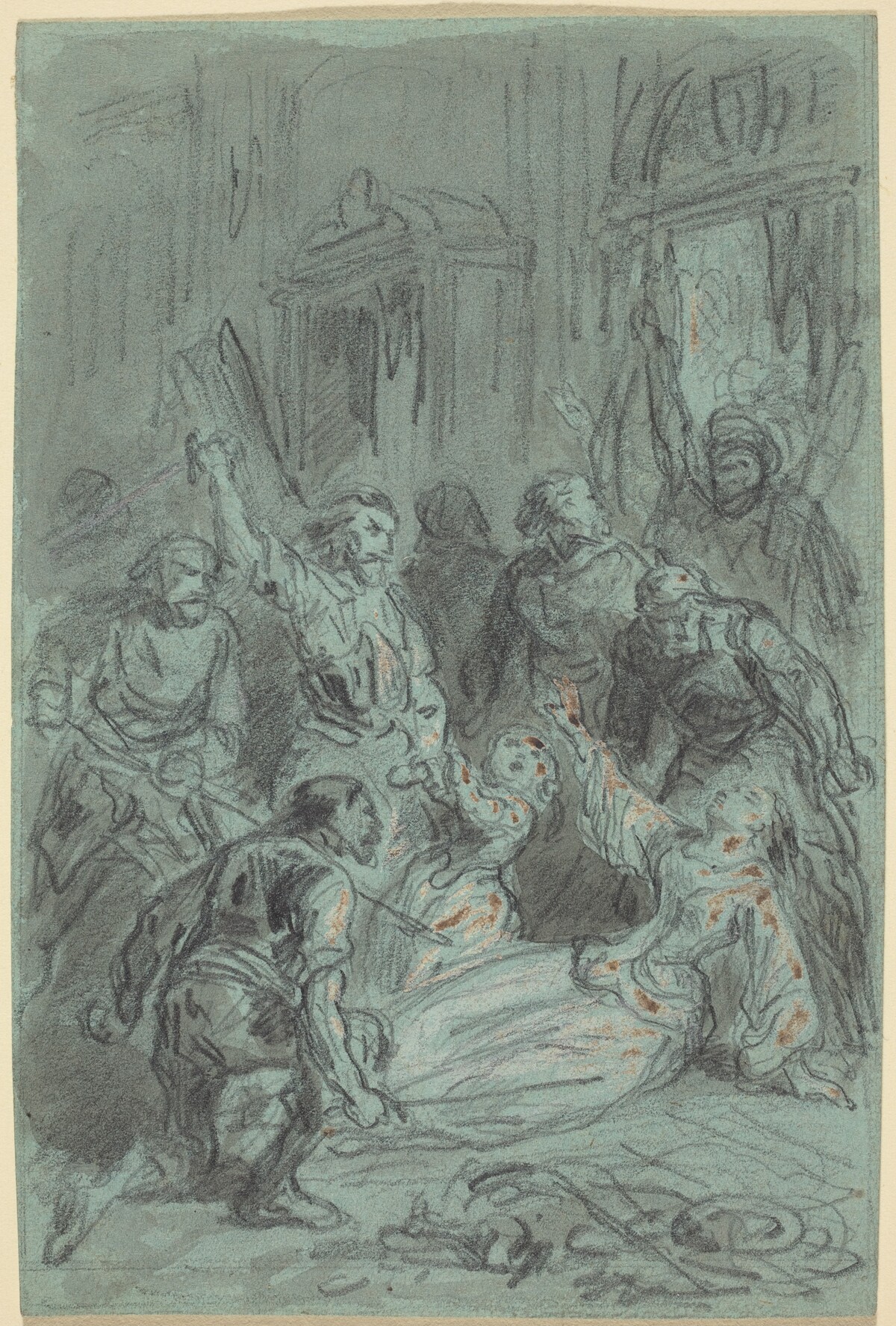 A Dramatic Scene with a Fainting Woman