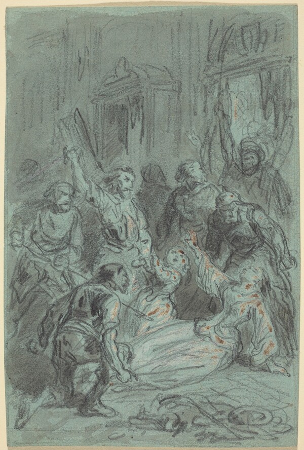 A Dramatic Scene with a Fainting Woman