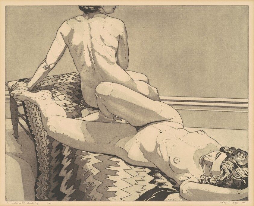 Two Nudes on Old Indian Rug