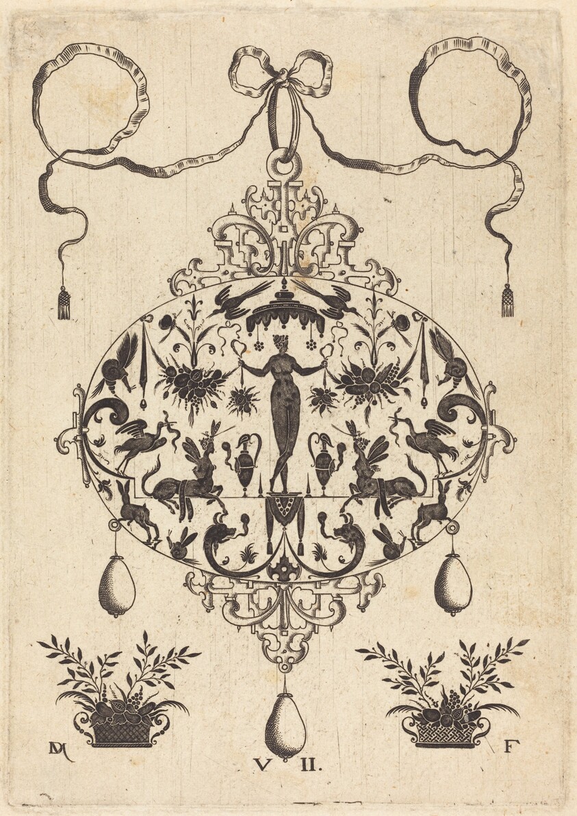 Large Pendant, Flora Standing, Holding a Fruit Garland