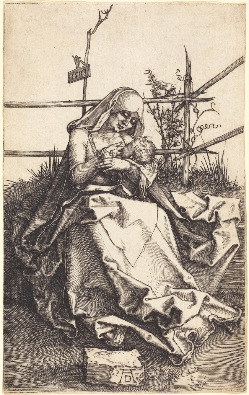 The Virgin and Child on a Grassy Bench