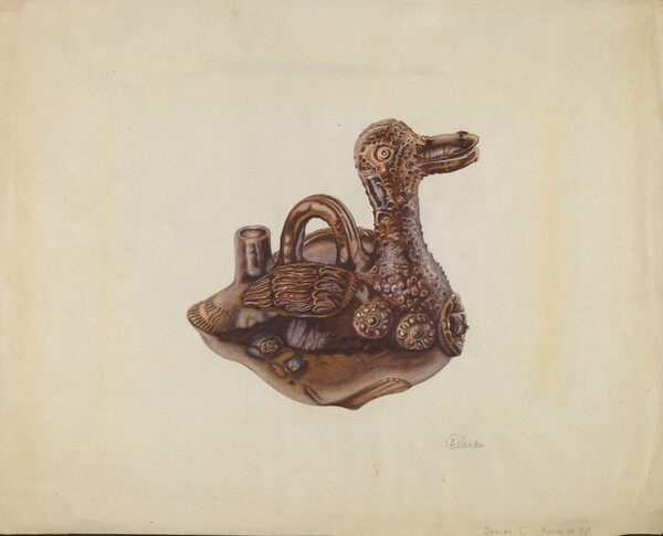 Glazed Pottery Duck Bottle