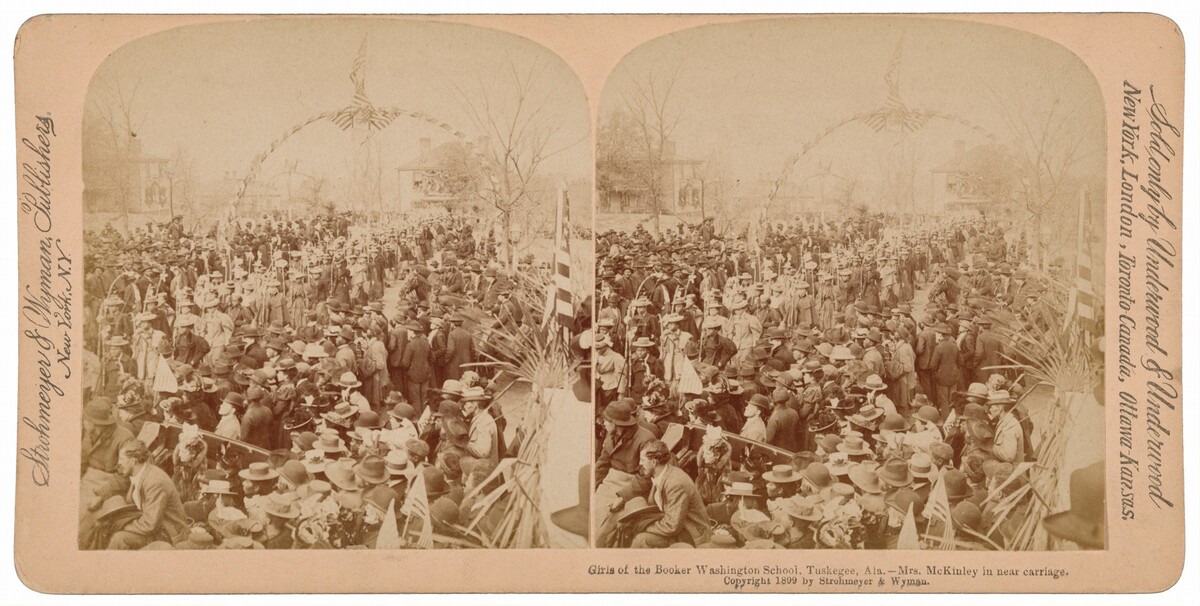 "Girls of Booker T. Washington School, Tuskegee, Alabama, Mrs. McKinley in near carriage"