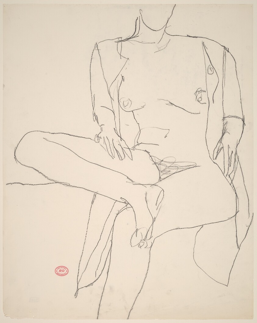 Untitled [seated nude with her shirt open and leg crossed]