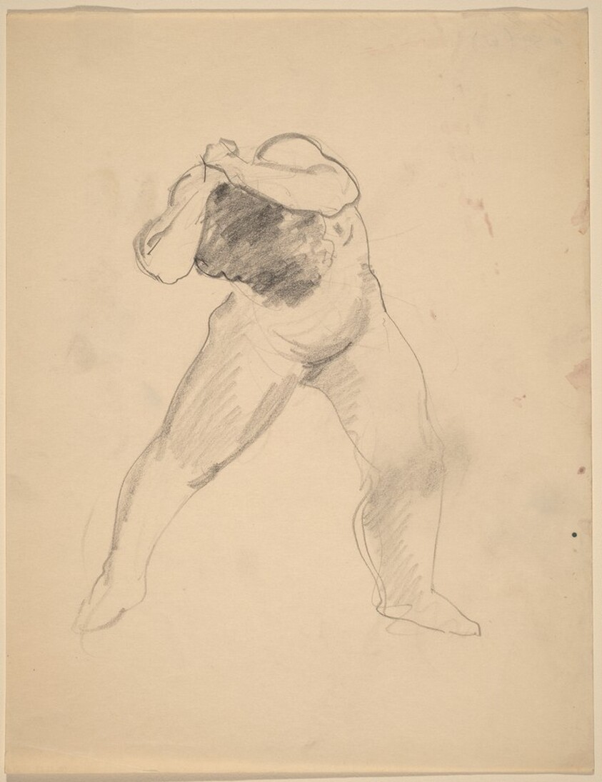 Standing Nude Leaning Forward, Head Lowered, Arms Raised