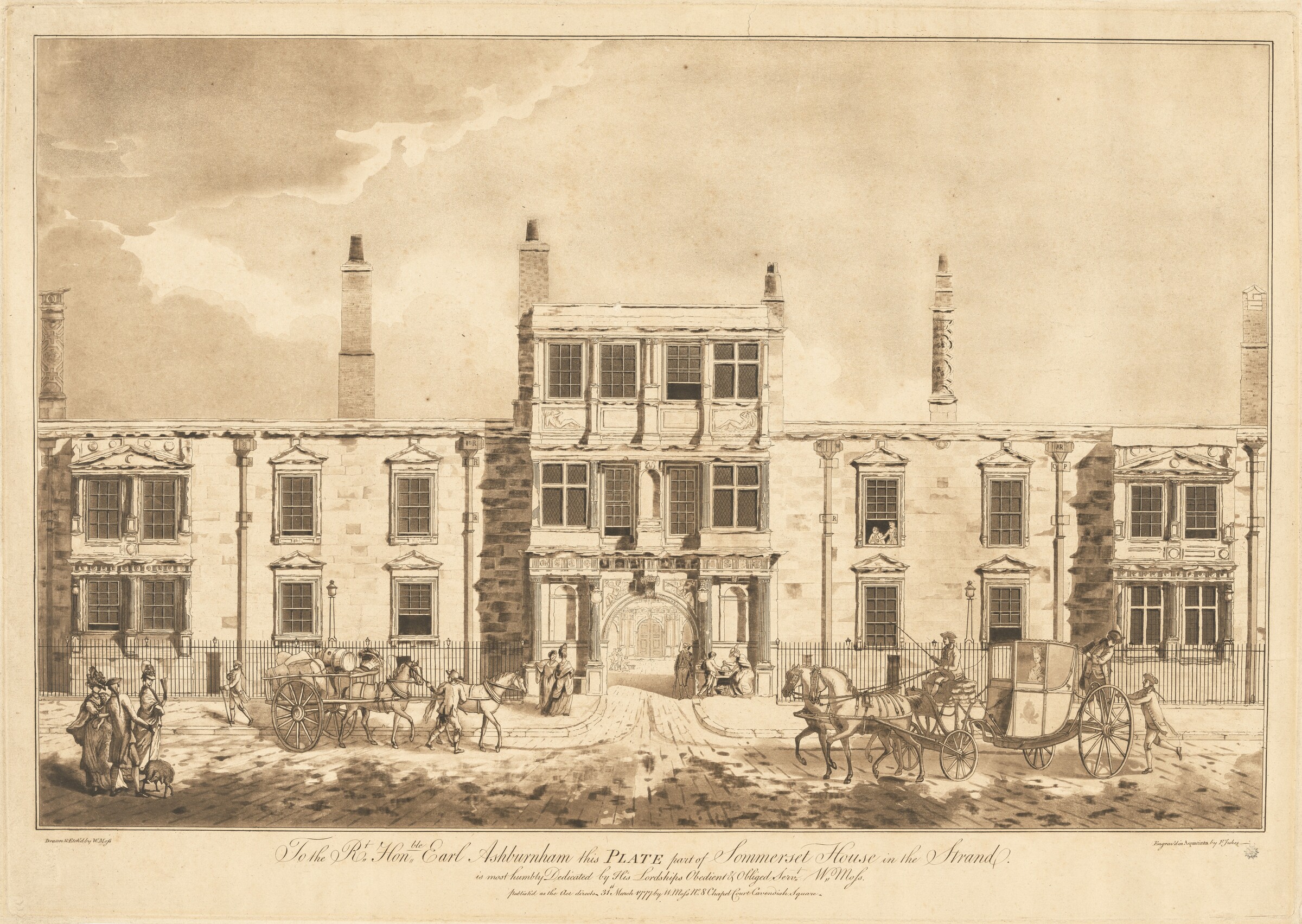 The North Front of Old Somerset House in the Strand, William Moss and Francis Jukes, 1777