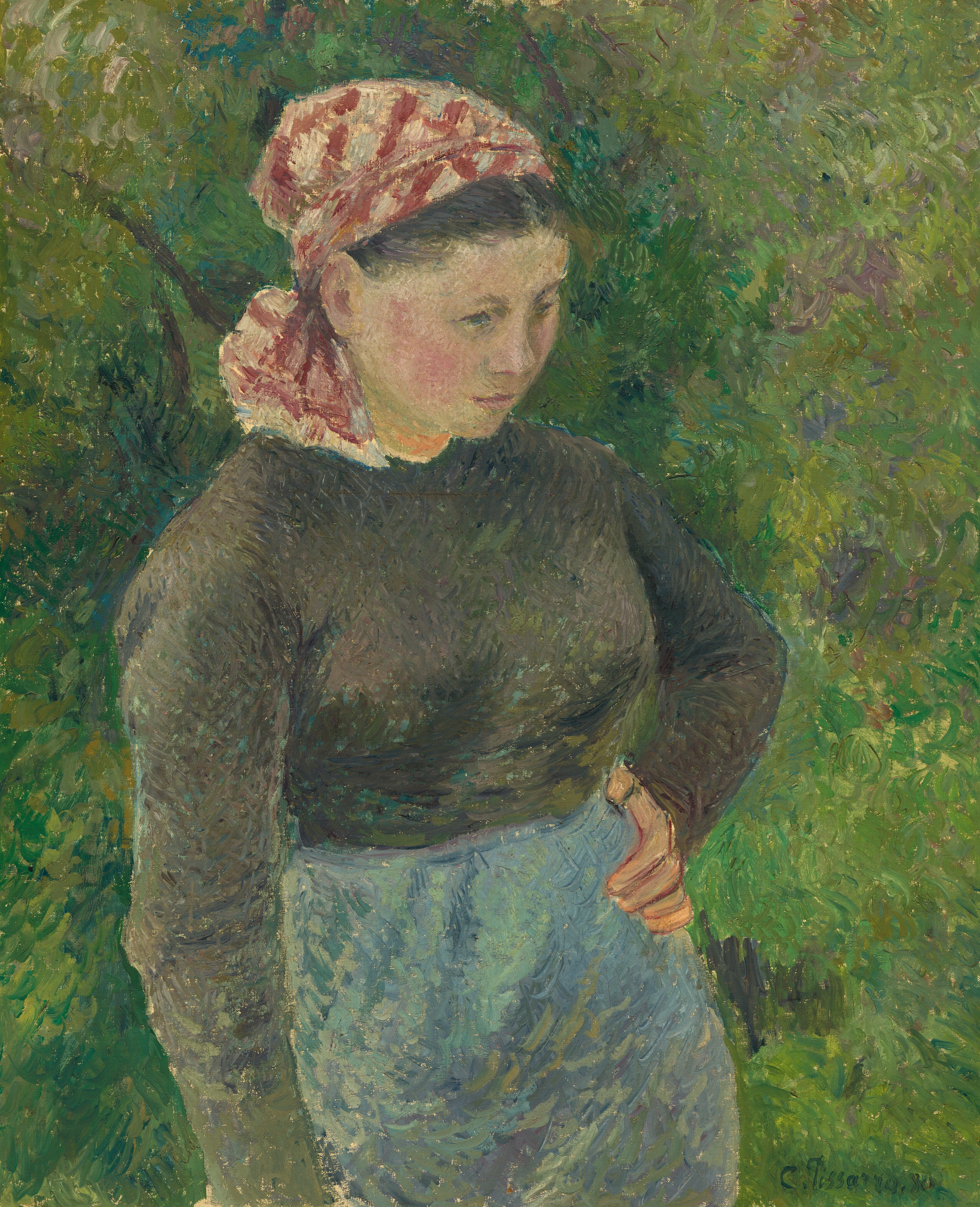 ピサロ、Two Peasant Women by Stream Two Peasant Women in a Meadow by Pissarro Painting by M G