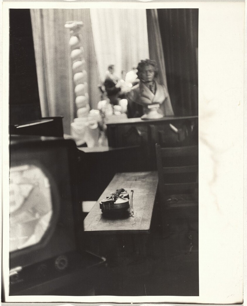 Violin on bench, NBC TV studio--Burbank, California