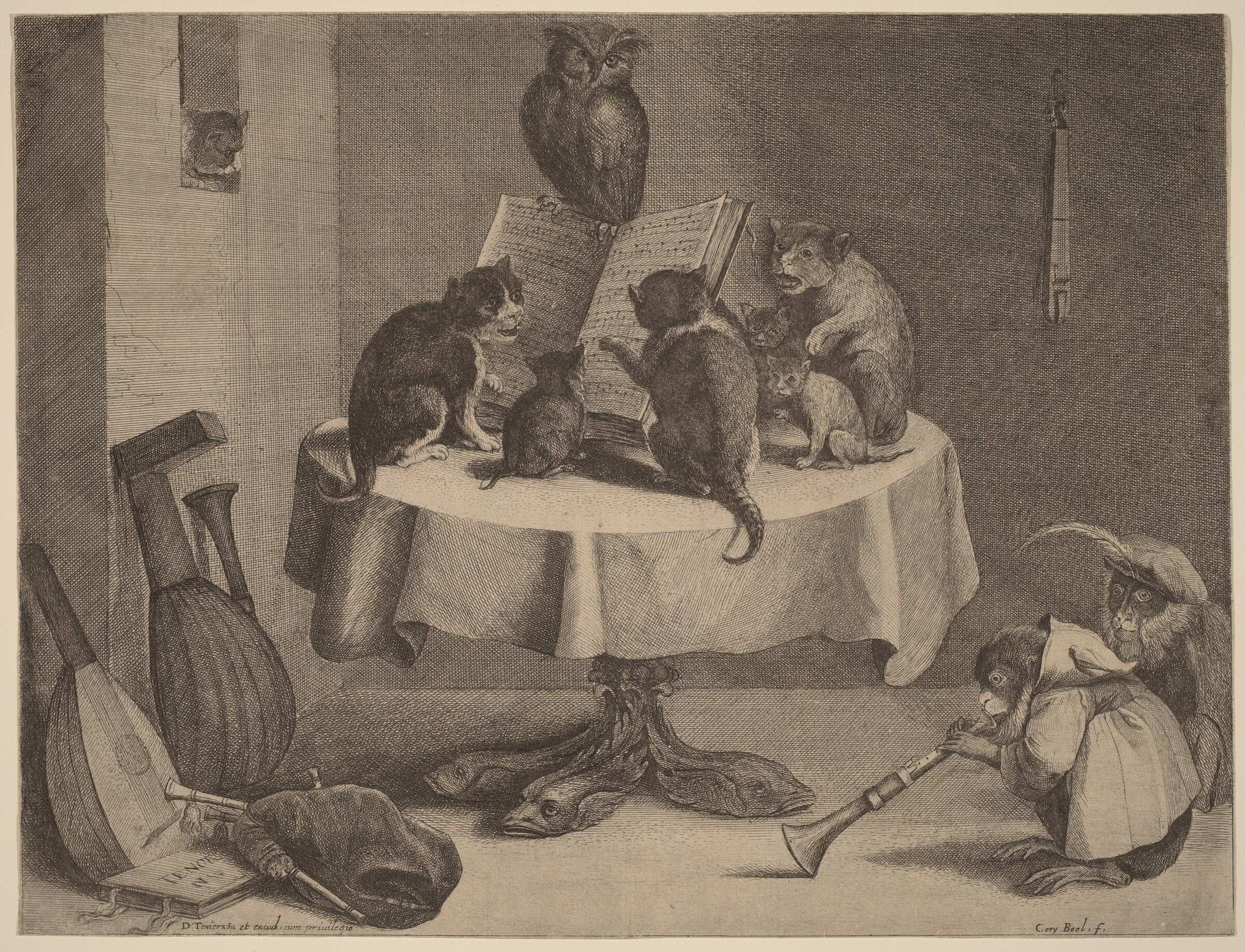 The Cat's Concert, Coryn Boel after David Teniers the Younger