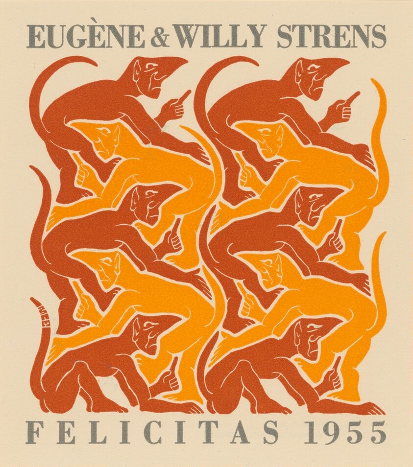 Fire, New Year's greeting-card 1955