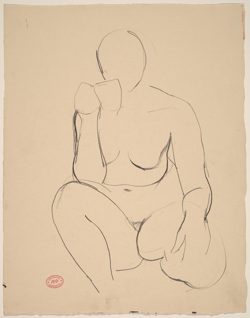 Untitled [kneeling female nude holding cup]