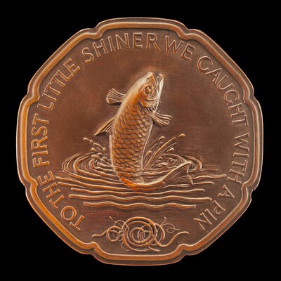 "Oh, what are the prizes we perish to win,To the first little 'shiner' we caught with a pin?" [reverse]