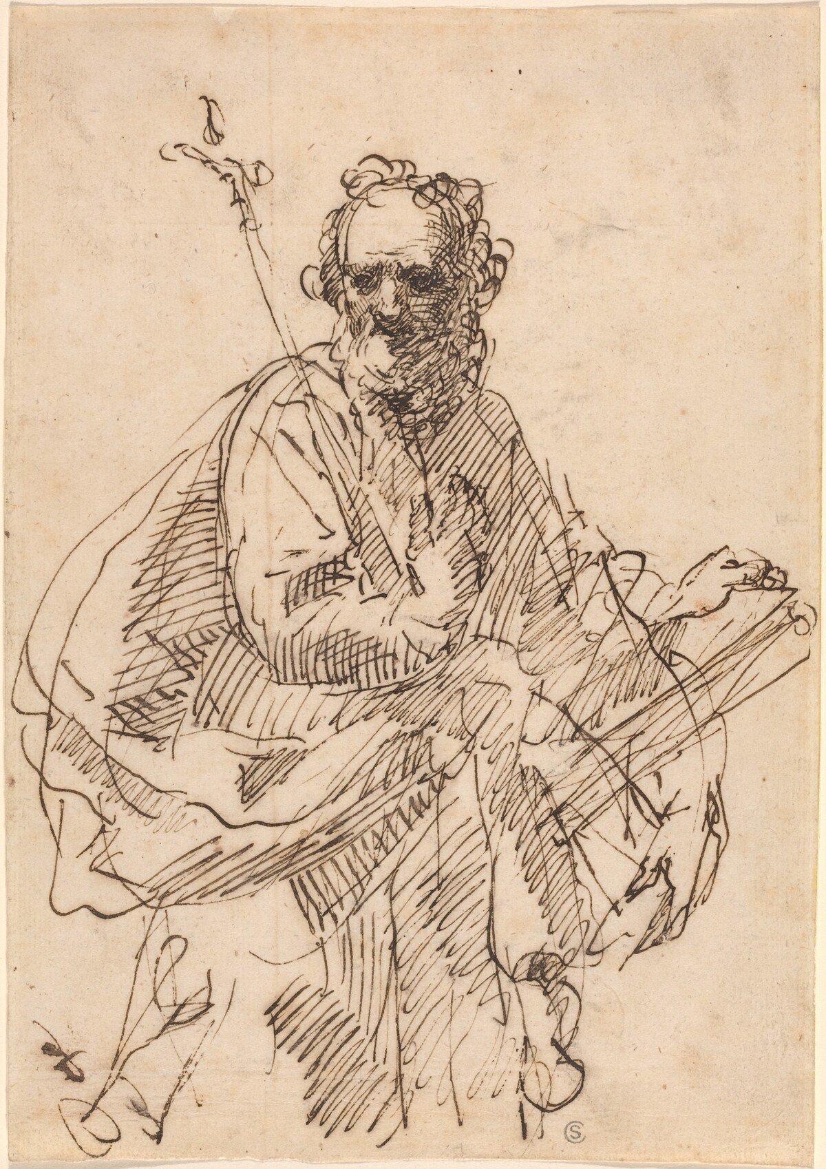 A Standing Saint with a Crucifix and a Book