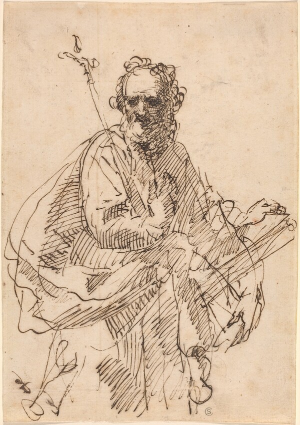 A Standing Saint with a Crucifix and a Book