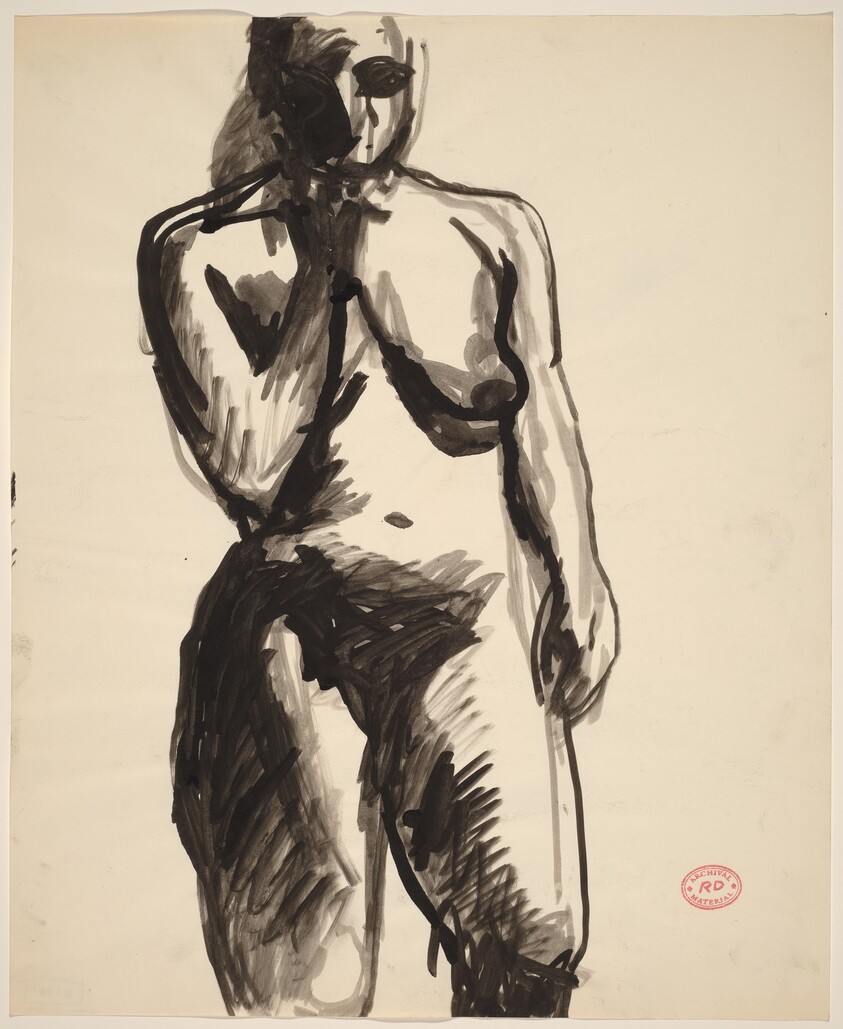 Untitled [standing female nude with right hand raised to chin]