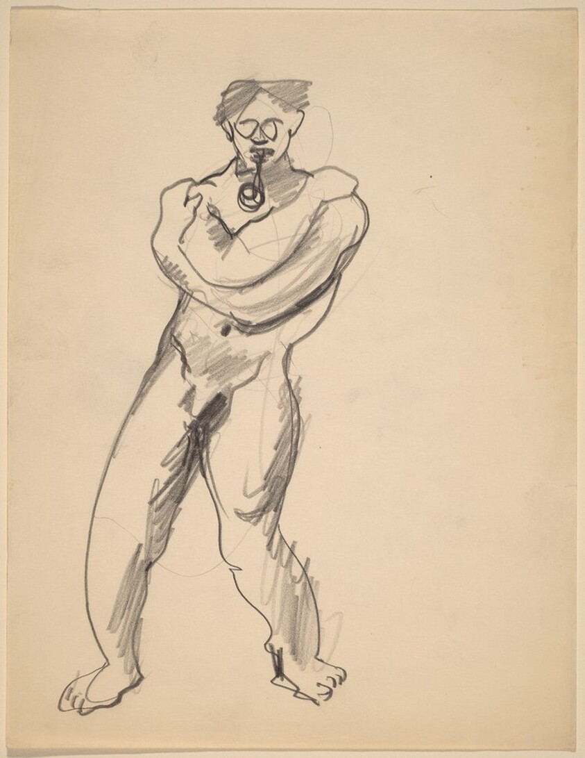 Nude Man, Standing with Arms Crossed and Raised to Shoulders