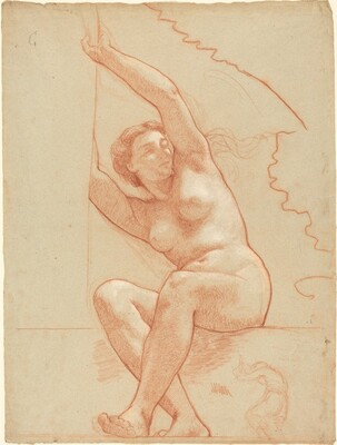 A Female Nude Seated on a Ledge