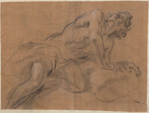 Nude Youth Leaning on a Cloud and Gazing Upward