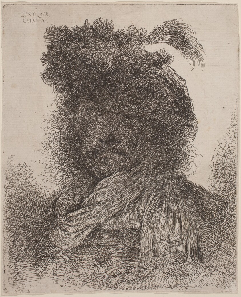 Bearded Man with Shadowed Face, Wearing a Scarf and a Plumed Hat
