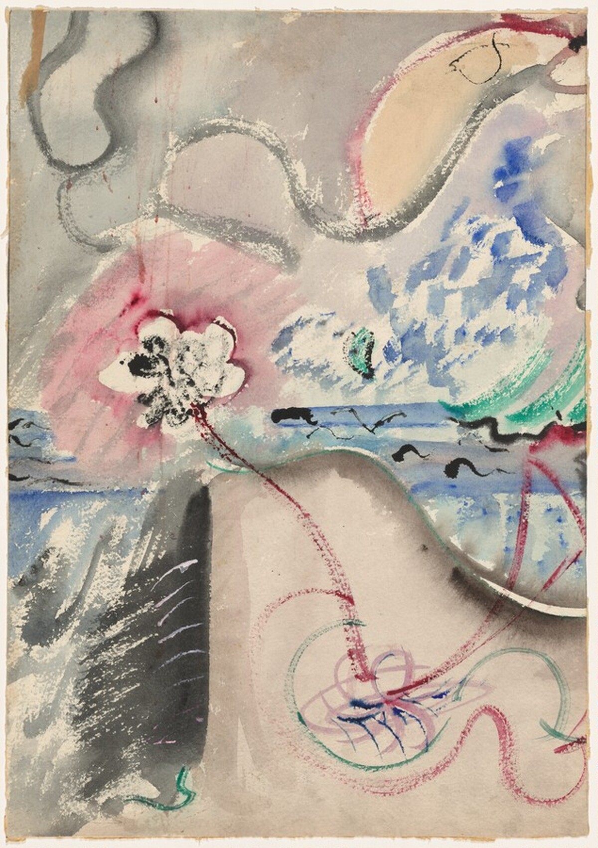 Abstract Composition in Black, Blue, Green, Red, Yellow, and Gray [verso]