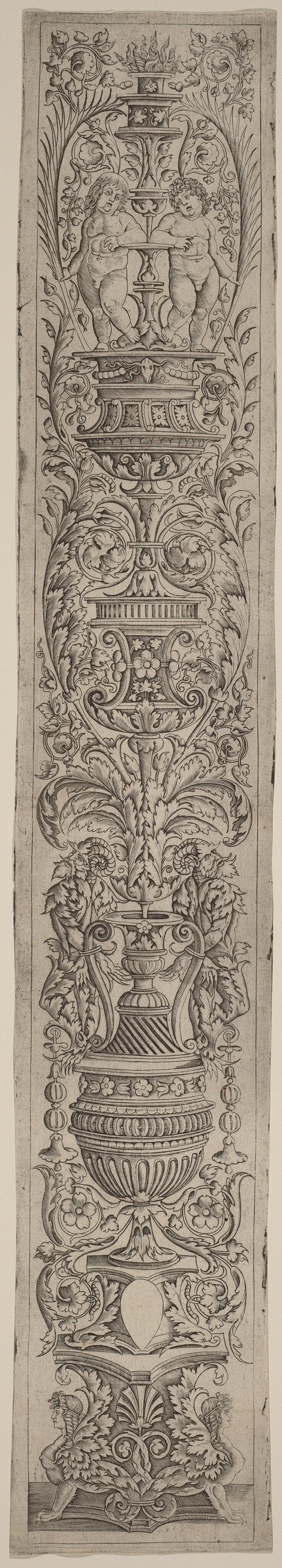 Ornament Panel: Two Sphinxes and Two  Children Holding Palms