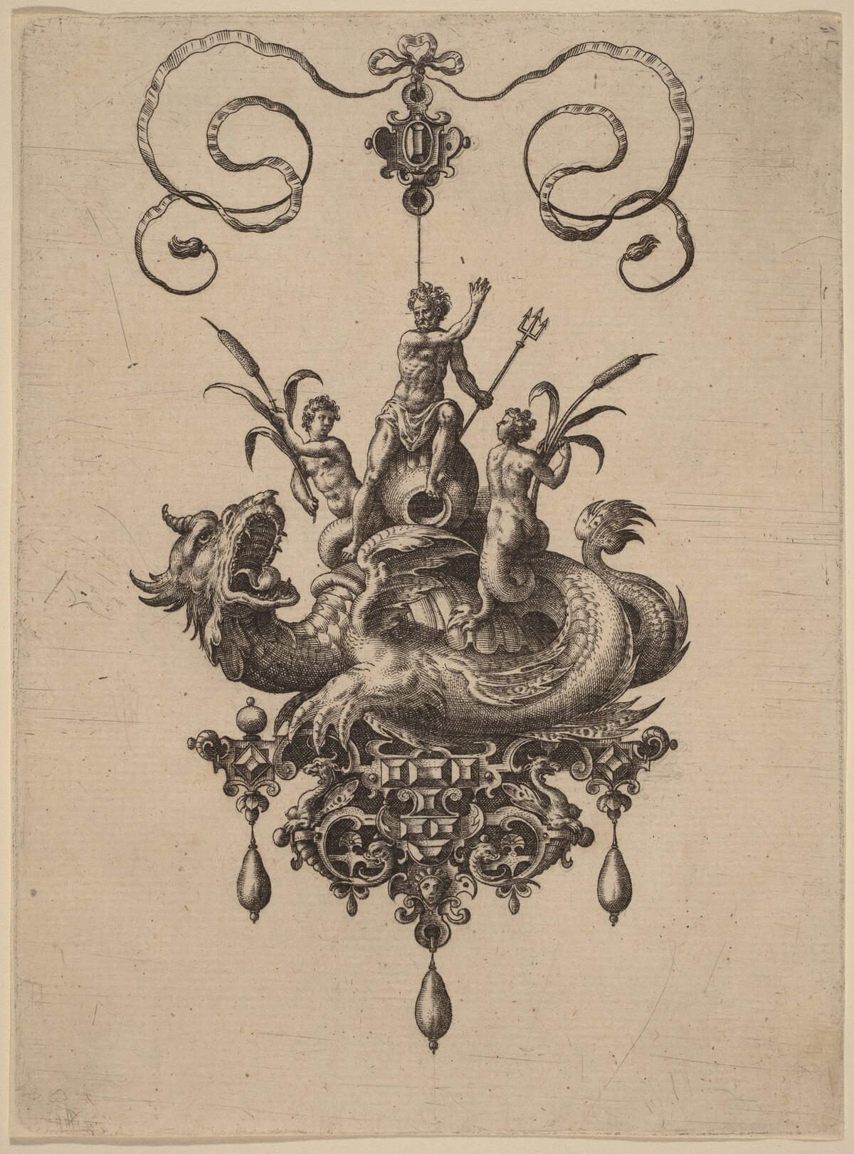 Design for a Pendant with a Sea-Monster Carrying Neptune Flanked by Two Nereids