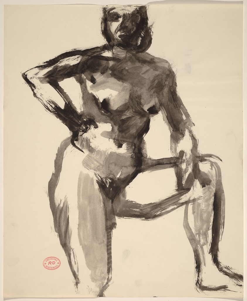 Untitled [female nude stepping up on right foot]