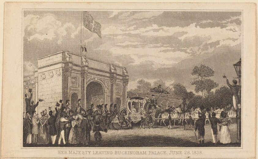 Her Majesty Leaving Buckingham Palace, June 28, 1838 [left half]