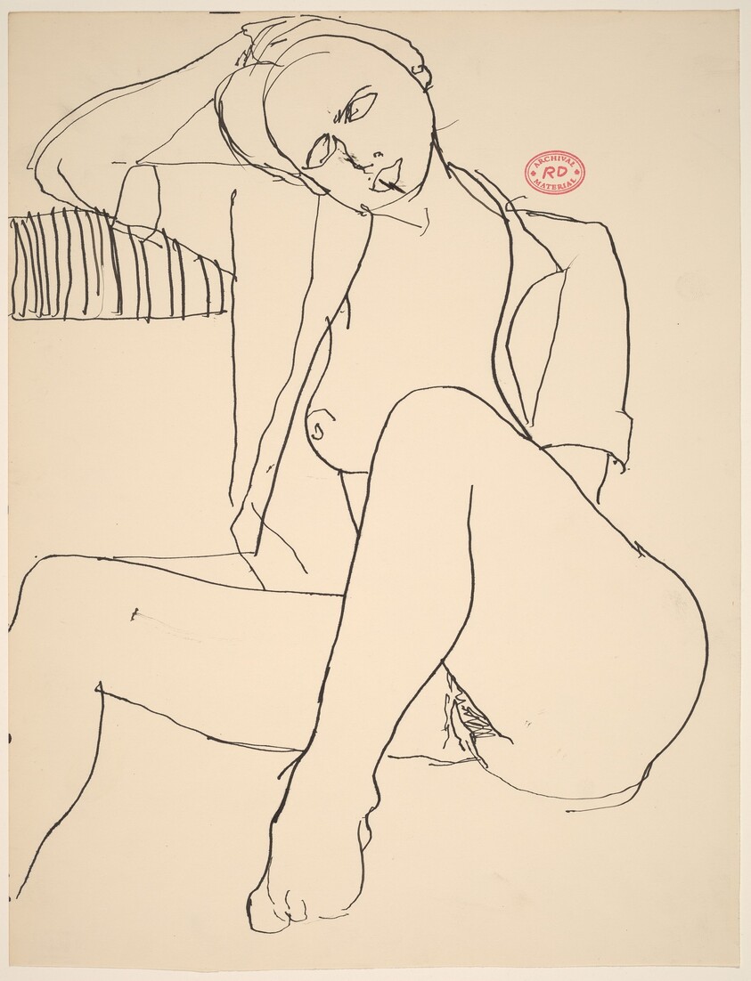 Untitled [seated female nude in a short sleeve shirt]