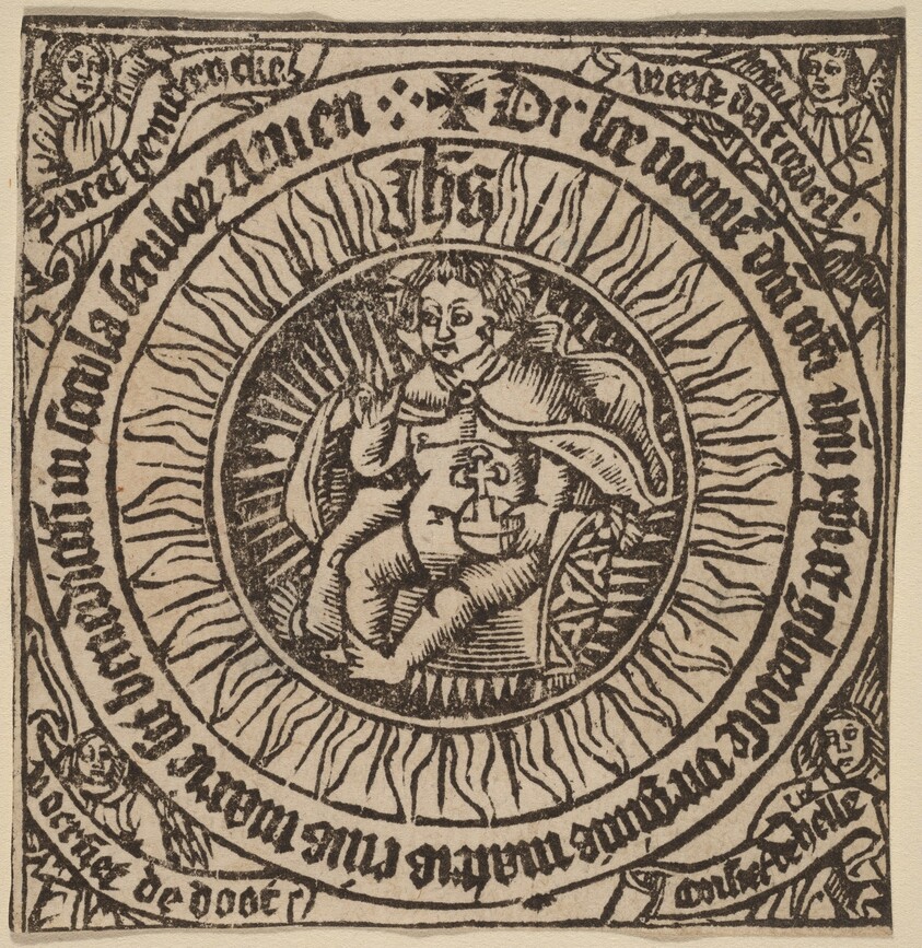 Divine Infant with the Globe in a Circle  with Four Angels