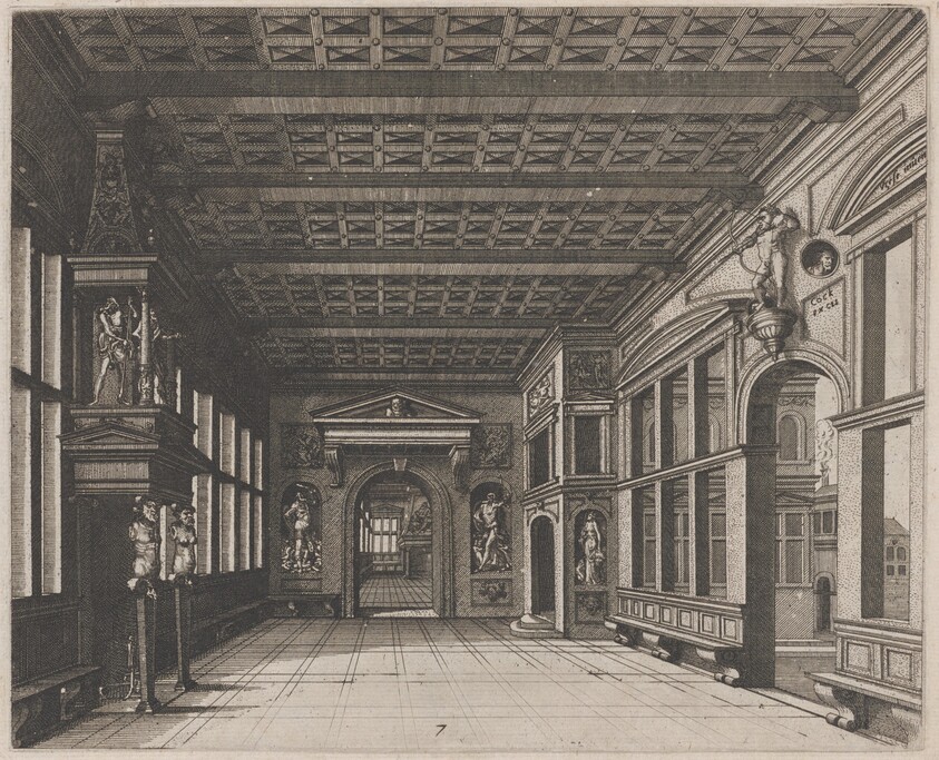 Interior with a View into a Second Room with Chimney