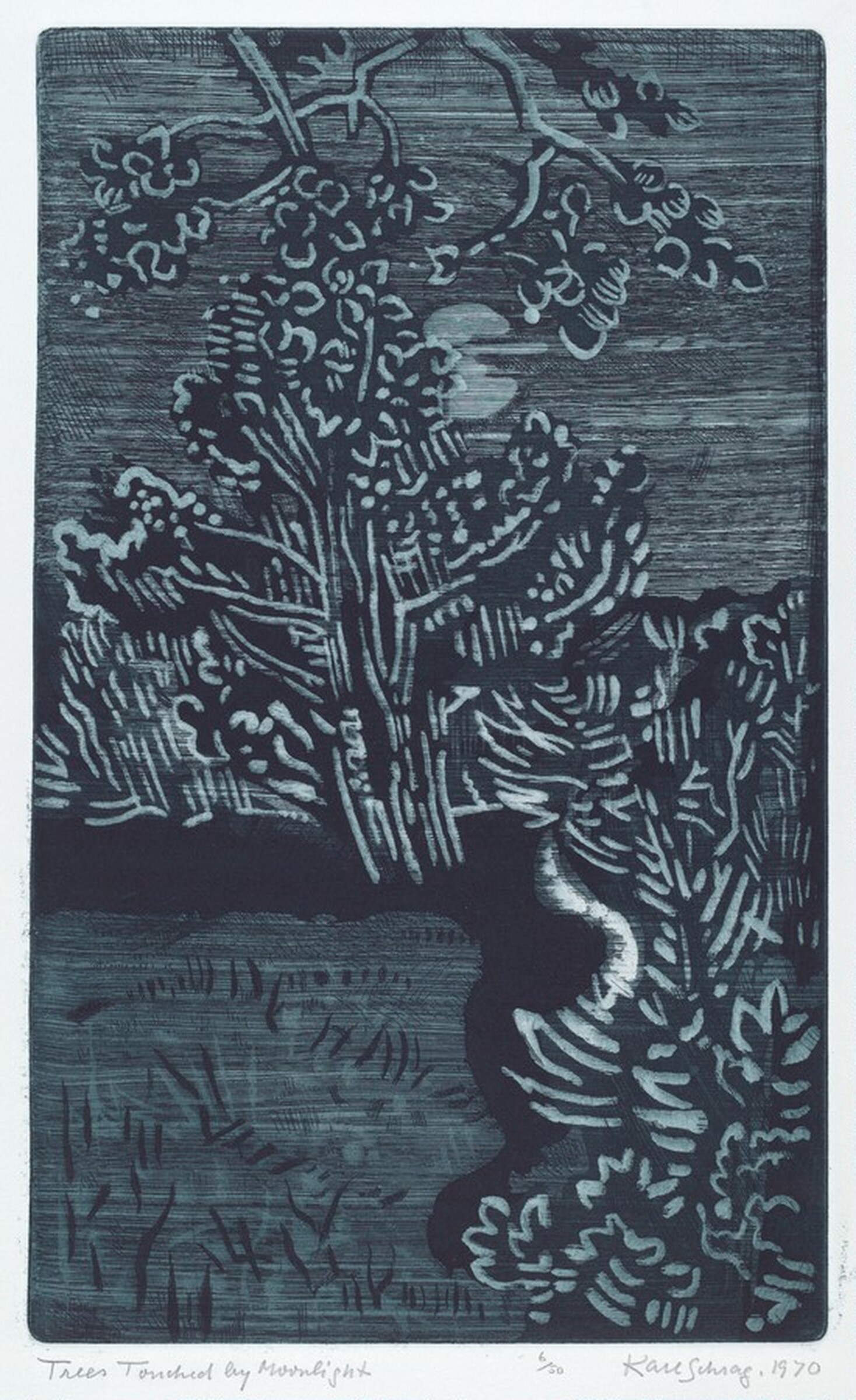 Trees Touched by Moonlight, Karl Schrag, 1970