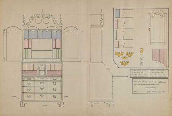 Block Front Desk with Cabinet Top