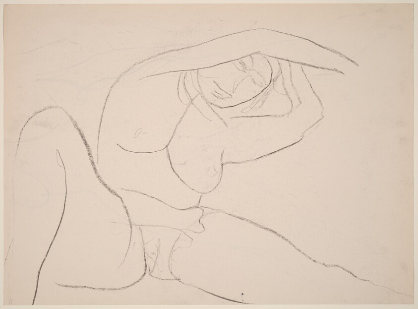 Untitled [female nude stretching while seated] [recto]