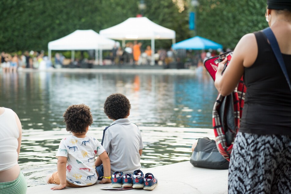 Families enjoying activities in the Sculpture Garden