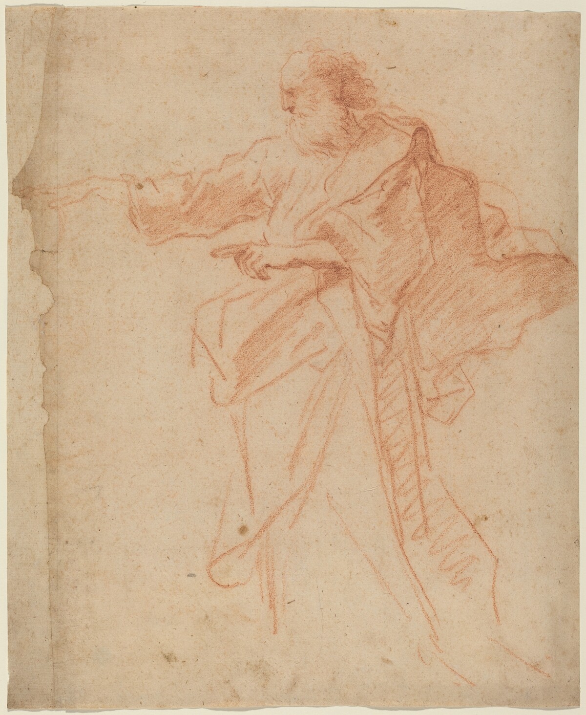 Standing Bearded Man Pointing Toward the Left