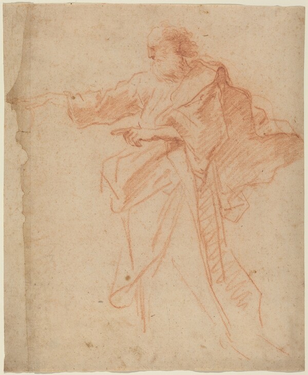 Standing Bearded Man Pointing Toward the Left