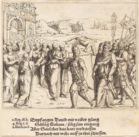 David is Welcomed after Killing Goliath, and Saul's Jealousy, Augustin Hirschvogel, 1547