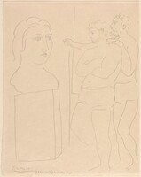 Two Men Contemplating a Bust of a Woman's Head, Pablo Picasso, 1931