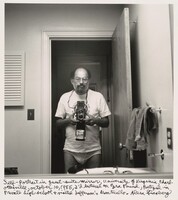 Self-portrait in guest-suite mirror, University of Virginia, Charlottesville, October 10, 1985, I'd lectured on Ezra Pound, Poetized in private high school & visited Jefferson's Monticello., Allen Ginsberg, 1985
