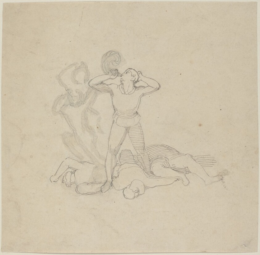 Figure Standing over Corpses, Blowing a Horn