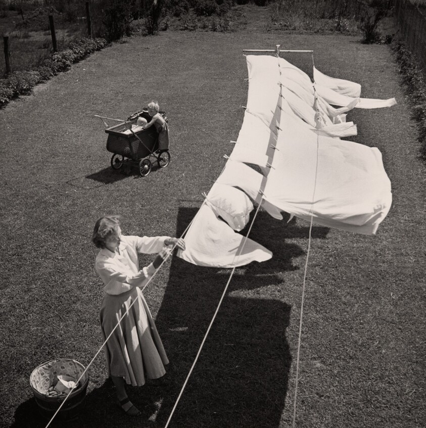 Joan Miller and Kids at Clothes Line, Chicago, Illinois