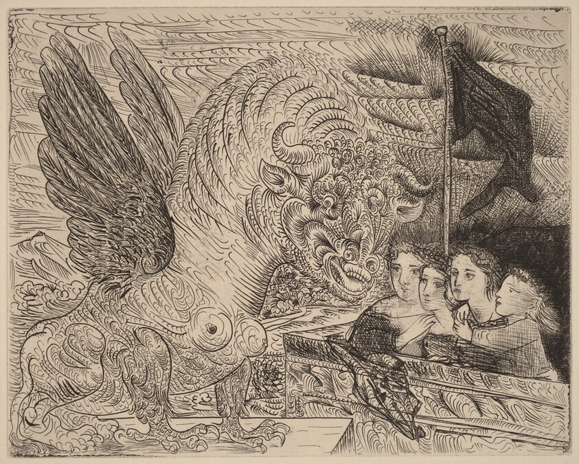 Winged Bull Watched by Four Children (Taureau ailé contemplé par quatre enfants)